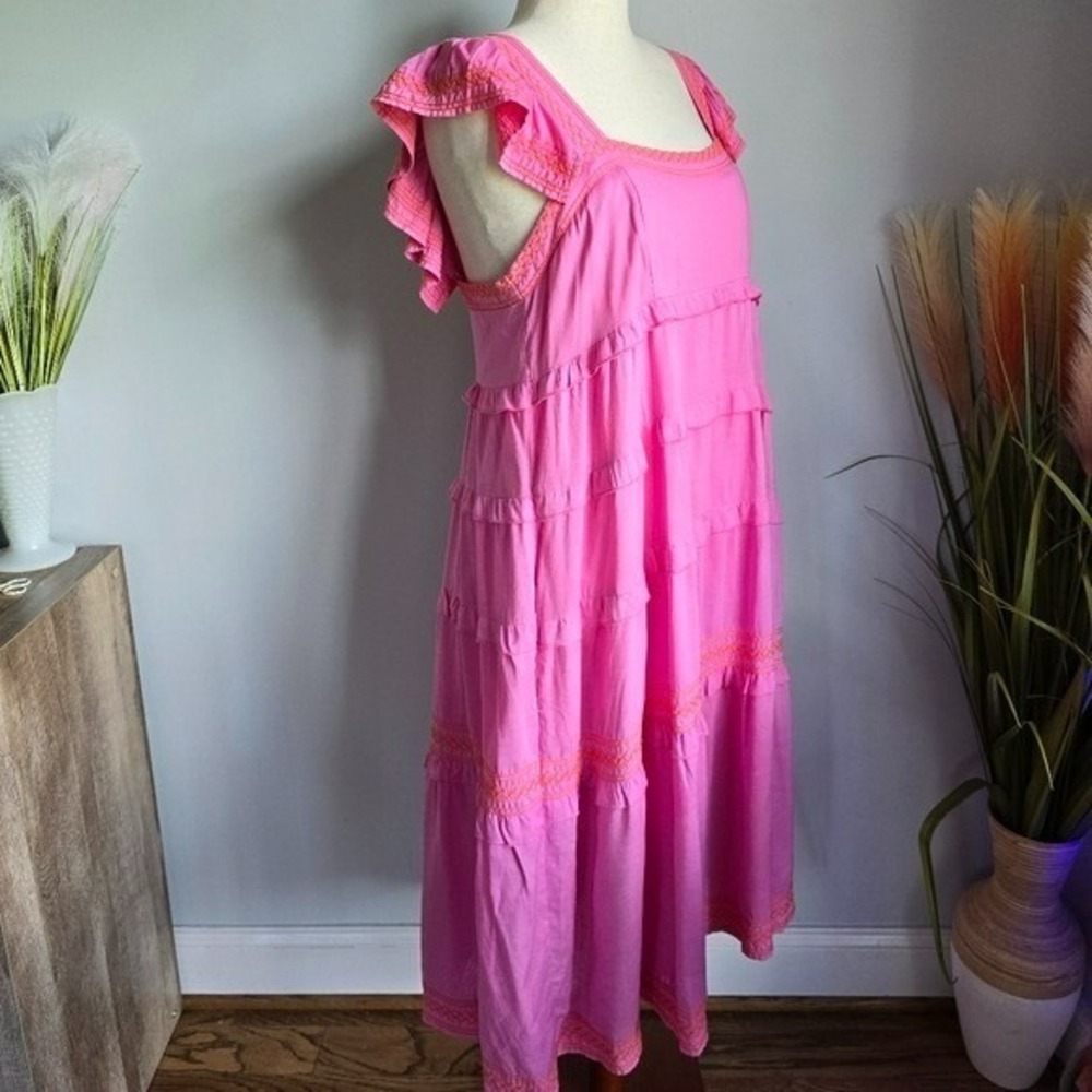 J. Marie NEW Calli Pink Orange Embroidered Tiered Midi Sun Dress SZ XL Coquette - Picture 5 of 13